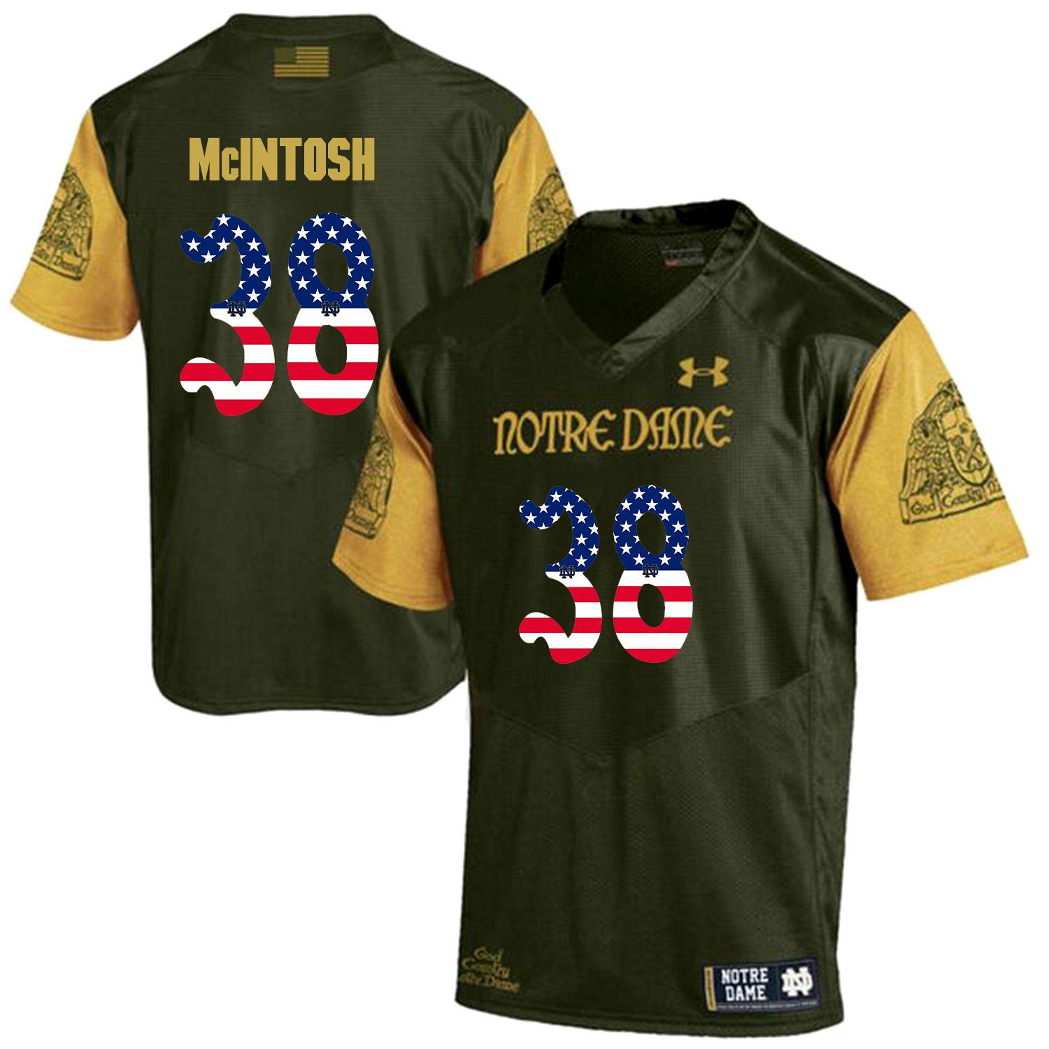 Men Norte Dame Fighting Irish #38 Mcintosh Green Flag Customized NCAA Jerseys->customized ncaa jersey->Custom Jersey